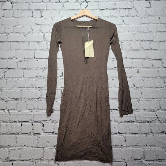 Raquel Allegra Taupe Torn V Neck Raw Cut Dress Size 1 - Picture 1 of 15